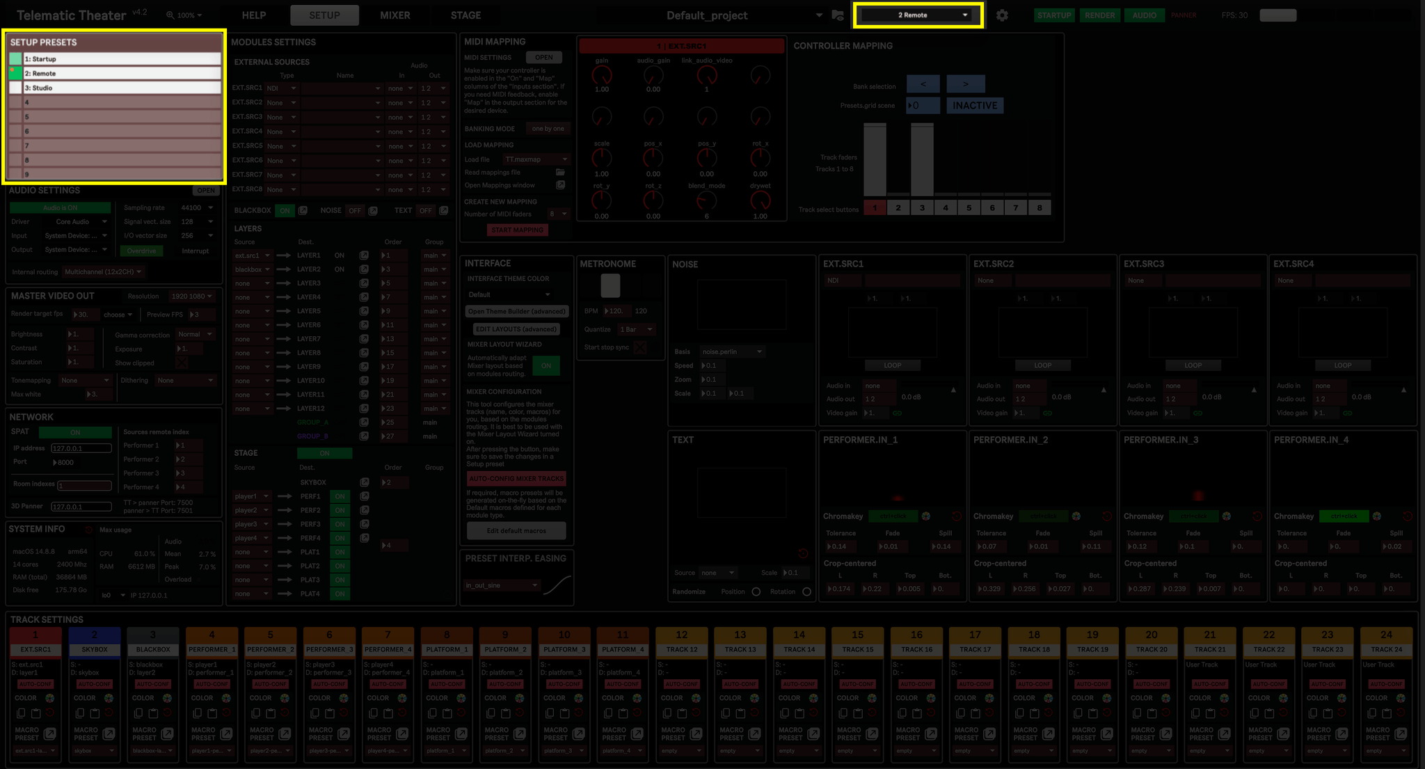 Setup presets
