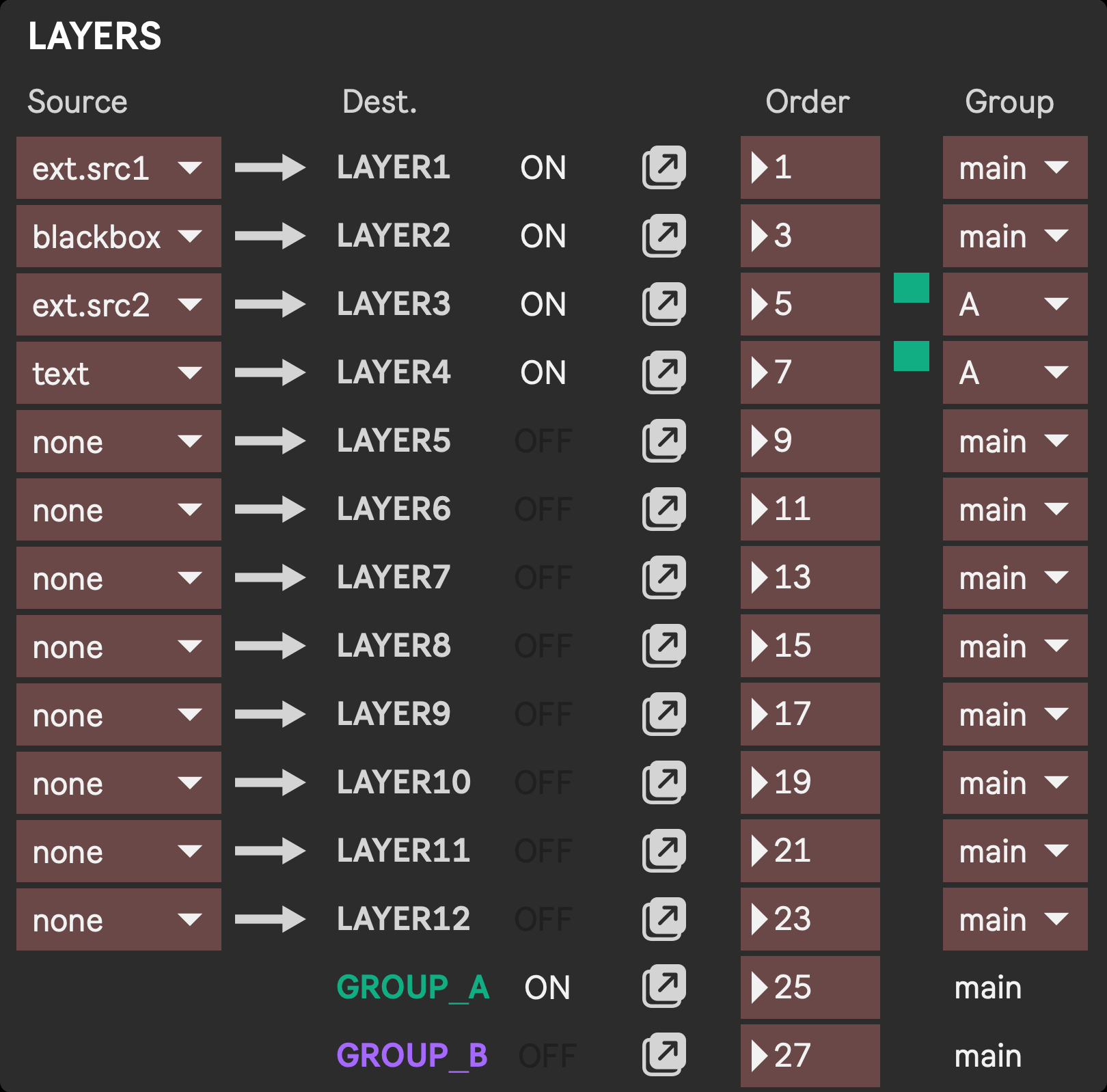 Layers settings